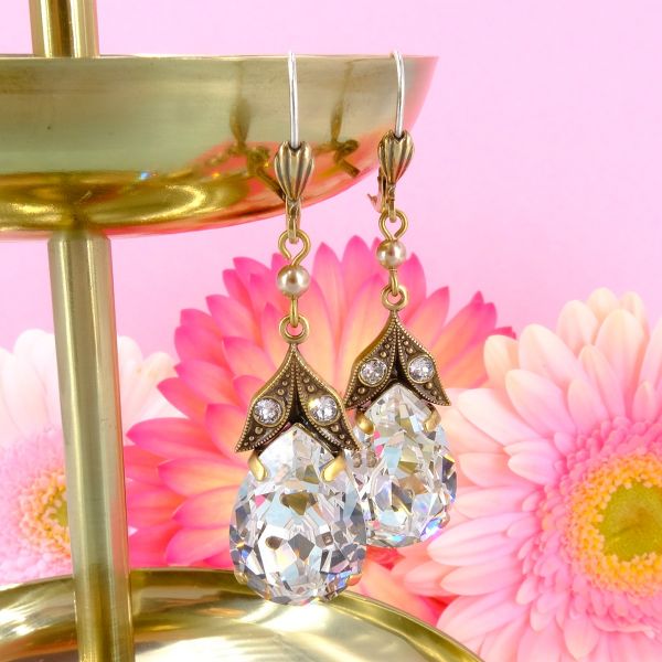 Nobel-Shop Nobel Goldene Vintage Ohrringe mit Kristallen von Swarovski®