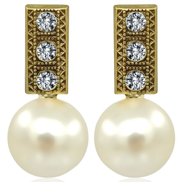 Luxus Perlen Ohrstecker Ohrringe mit Perlen 999er Gold 24K vergoldet