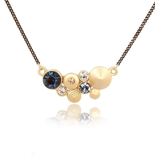 Halskette Kette Collier Gold Farben Anhänger Kristallen Blau Damen Modeschmuck