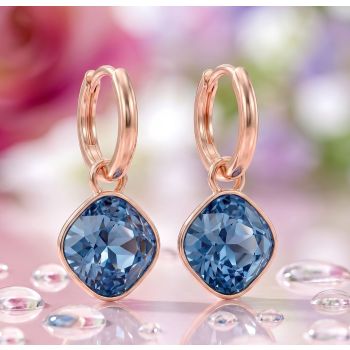 Rosegold Creolen Blau Charm Anhänger Markenkristalle Ohrringe 925 Sterling NOBEL SCHMUCK