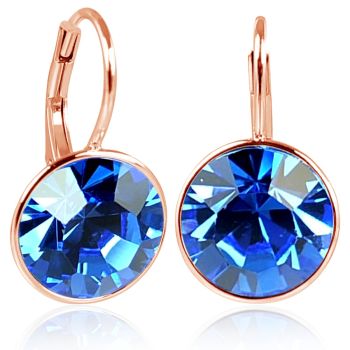 NOBEL SCHMUCK Ohrringe Rosegold Blau 925 Sterling Silber Markenkristalle Sapphire Klappverschluss