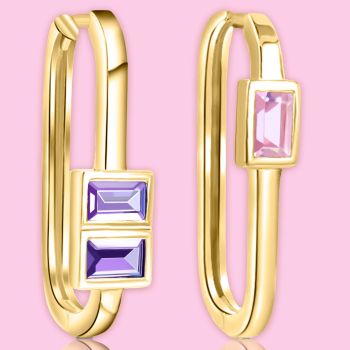 Gold Creolen 925 Silber Damen Ohrringe Zirconia Baguette Schliff minimalistisch NOBEL SCHMUCK