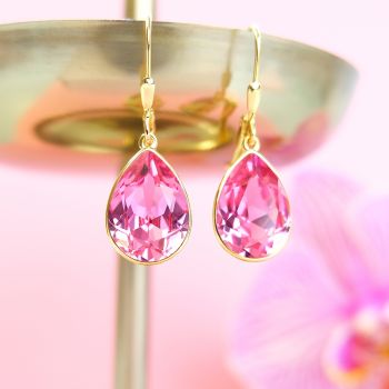 925 Ohrringe Rosa Gold Kristalle Rose Tropfen Ohrhänger Klappverschluss NOBEL SCHMUCK