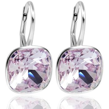 925 Ohrringe österreichische Kristalle Silber Violet Lila Kissenschliff NOBEL SCHMUCK