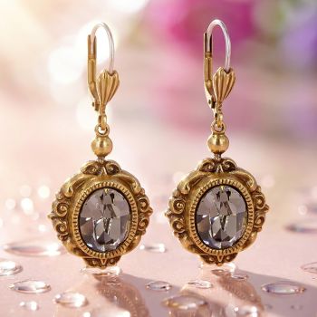 Vintage Ohrringe Gold Grau Marken Kristalle Black Diamond NOBEL SCHMUCK