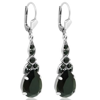 Jugendstil Ohrhänger Silber Schwarz Markenkristalle aus Österreich NOBEL SCHMUCK