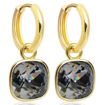 Gold Creolen Charm Anhänger Markenkristallen Ohrringe 925 Sterling Grau NOBEL SCHMUCK