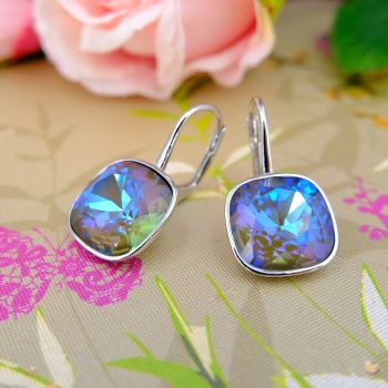 Silberohrringe 925 Sterling Silber Markenkristalle aus Österreich Blau Lila NOBEL SCHMUCK