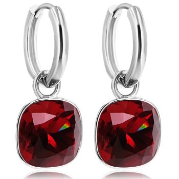Silber-Creolen Charm Anhänger Rot Marken Kristalle Ohrringe 925 Sterling NOBEL SCHMUCK