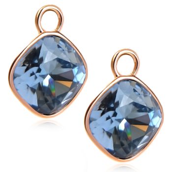 Rosegold Charm Anhänger 2 Stück 925 Sterling Silber Blau Markenkristalle NOBEL SCHMUCK® 