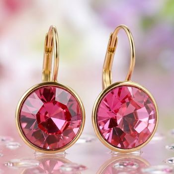 NOBEL SCHMUCK Ohrringe Gold Rosa mit Markenkristallen 925 Sterling - schlicht modern