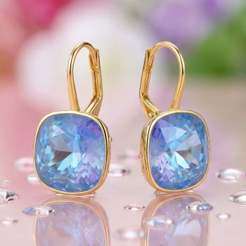 Damen Ohrringe 925 Sterling Silber vergoldet – Kristall Ohrringe mit österreichischen Markenkristallen – Ocean Delite Blau changierend – Made in Germany