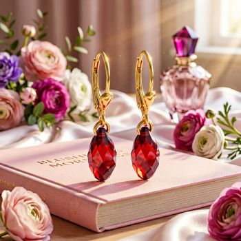 Ohrringe Gold Rot Tropfen Marken Kristalle 925 Sterling Silber vergoldet NOBEL SCHMUCK