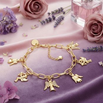 Bettelarmband Gold Armband Schutzengel mit Charms Kristalle NOBEL SCHMUCK