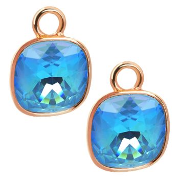 Rosegold Charm Anhänger 2 Stück 925 Sterling Silber Blau Markenkristalle NOBEL SCHMUCK® 
