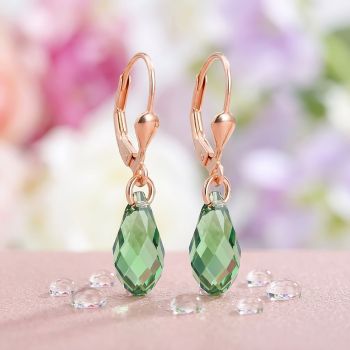 Ohrringe Rosegold Grün Kristalle 925 Silber kurze Ohrhänger Rosegold NOBEL SCHMUCK