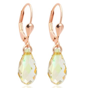 Ohrringe Rosegold Grün Gelb Tropfen Kristalle 925 Silber Ohrhänger NOBEL SCHMUCK