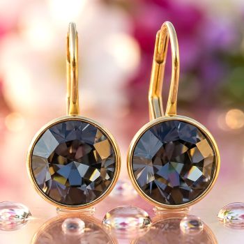 Kurze Ohrhänger Gold Marken Kristalle Graphite 925 Sterling Silber schwarz modern schlicht NOBEL SCHMUCK