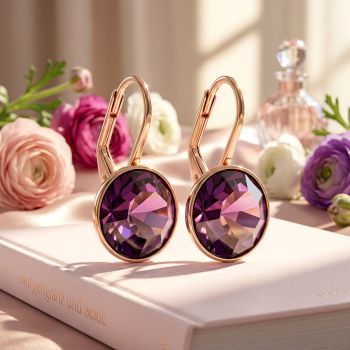 NOBEL SCHMUCK Ohrringe Rosegold Beere Amethyst Markenkristalle 925 Sterling - schlicht modern