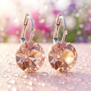 Ohrringe Silber Swarovski Kristalle Light Peach Klappverschluss 10 mm NOBEL SCHMUCK