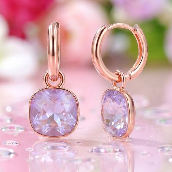 925 Sterling Silber Rosegold Creole mit Charm Anhänger Marken-Kristalle aus Österreich Lavender Delite NOBEL SCHMUCK