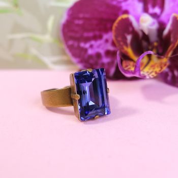 Goldener Ring Tanzanite Lila Kristall mit Baguettschliff verstellbar NOBEL SCHMUCK
