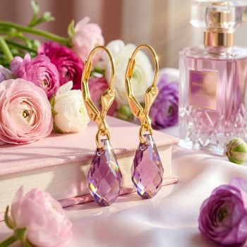 Ohrringe Gold Amethyst Tropfen Marken Kristalle 925 Sterling Silber Bordeaux NOBEL SCHMUCK