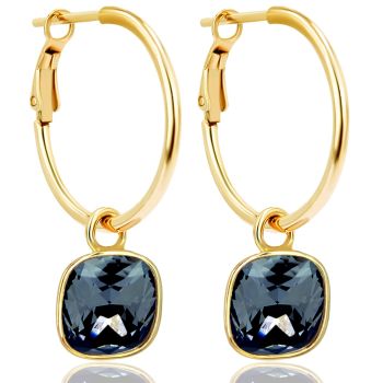 Gold Creolen Charm Anhänger Markenkristalle Ohrringe 925 Sterling Schwarz NOBEL SCHMUCK