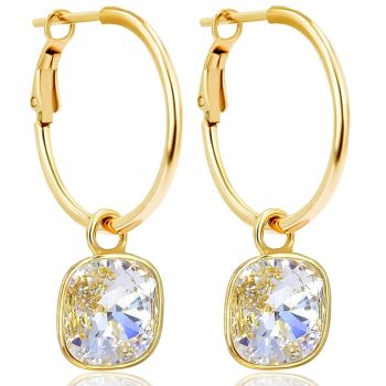 Gold Creolen Charm Anhänger Markenkristalle Ohrringe 925 Sterling NOBEL SCHMUCK