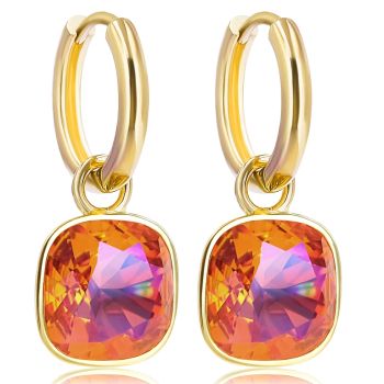 Gold Creolen Charm Anhänger Markenkristalle Ohrringe 925 Sterling Orange NOBEL SCHMUCK