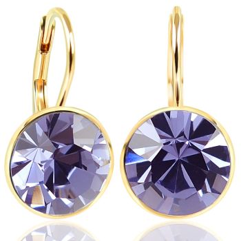 NOBEL SCHMUCK Ohrringe Gold Lila Markenkristalle 925 Sterling - schlicht modern
