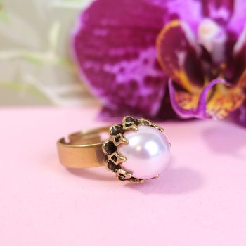 Damen-Ring Perle Silber Variabel Verstellbar Vintage Ring antik Gold NOBEL SCHMUCK