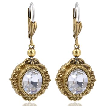 Vintage Ohrringe Gold Marken Kristalle Ovalschliff  Damen Ohrhänger mit Stein NOBEL SCHMUCK