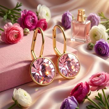 925 Ohrringe Gold Rosa Markenkristalle Light Rose Silberohrringe vergoldet NOBEL SCHMUCK