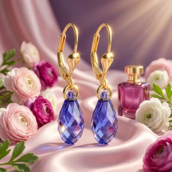 Ohrringe Gold Lila Tropfen Marken Kristalle Silberschmuck vergoldet Tansanite NOBEL SCHMUCK