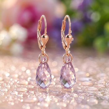Ohrringe Rosegold Tropfen Marken-Kristalle 925 Sterling Silber Violett Rosa NOBEL SCHMUCK