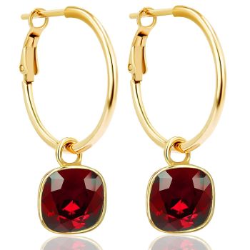 Gold Creolen Charm Anhänger Markenkristalle Ohrringe 925 Sterling Rot NOBEL SCHMUCK