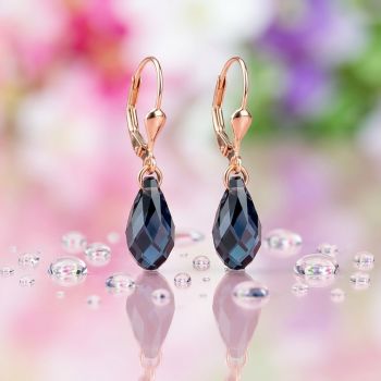 Ohrringe Rosegold Schwarz Tropfen Kristalle 925 Sterling Silber NOBEL SCHMUCK