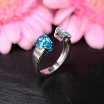 925 Ring Silber Cubic Zirconia echt Silber Farbe Aquamarin und helles Safir verstellbar NOBEL SCHMUCK