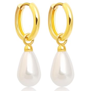 Goldene Perlenohrringe Creolen 925 Sterling Silber weiss NOBEL SCHMUCK