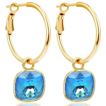 Gold Creolen Charm Markenkristalle Ohrringe 925 Silber Blau NOBEL SCHMUCK