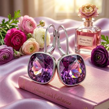 Ohrringe Rot 925 Silber Markenkristalle Amethyst Violett Beere Silber-Ohrhänger NOBEL SCHMUCK