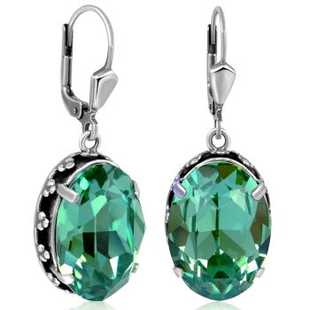 Jugendstil Ohrringe Grün Silber Marken Kristalle Emerald Vintage Schmuck Silber NOBEL SCHMUCK