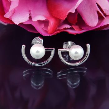 Perlenohrstecker 925 Sterling Silber Weiß Minimalistisches Design  NOBEL SCHMUCK