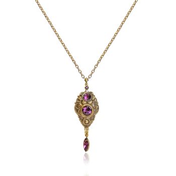 Jugendstil Kette Gold Amethyst Burgunderrot Rubinrot - Damen Halskette NOBEL SCHMUCK
