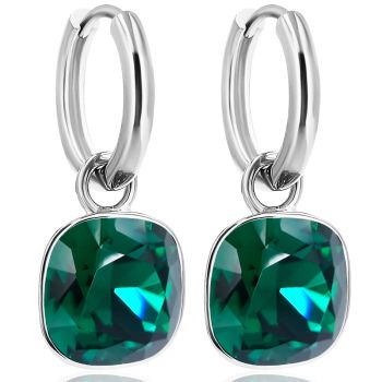 Silber-Creolen Charm Anhänger Grün Marken Kristalle Ohrringe 925 Sterling Silber Emerald NOBEL SCHMUCK