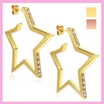 Stern-Creolen mit Stern Ohrringe Markenkristallen Silber Gold NOBEL SCHMUCK