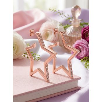 Creolen Rosegold Stern Ohrringe Stern-Schmuck Kristalle 45 mm Ohrhänger NOBEL SCHMUCK