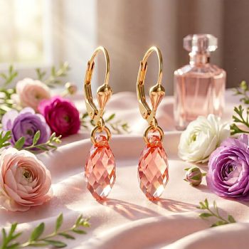 Ohrringe Gold Pfirsich Tropfen Marken Kristalle 925 Sterling Silber vergoldet NOBEL SCHMUCK