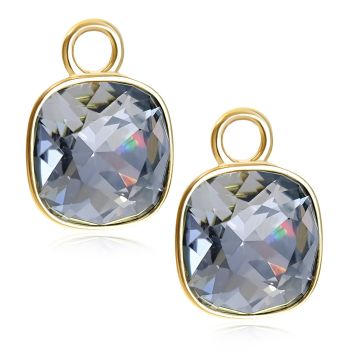 Charm Anhänger 2 Stück Gold 925 Sterling Silber für Creolen Markenkristalle Grau NOBEL SCHMUCK